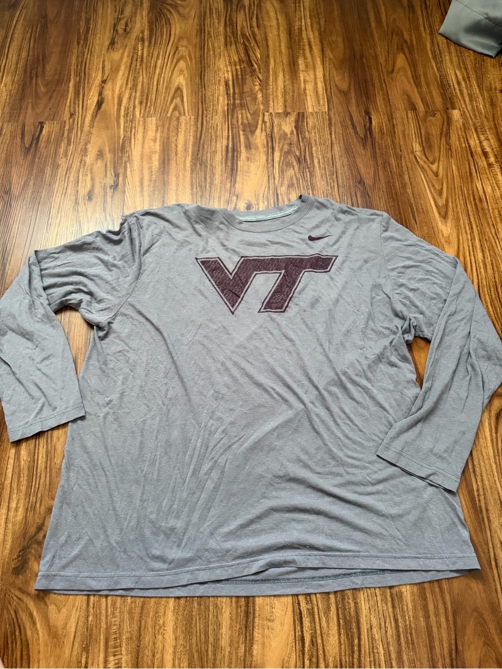 Nike Gray Long Sleeve Tee with White Swoosh and Tag Print